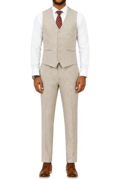 Beige Tweed Single Breasted Hybrid Fit 3-Piece Suit