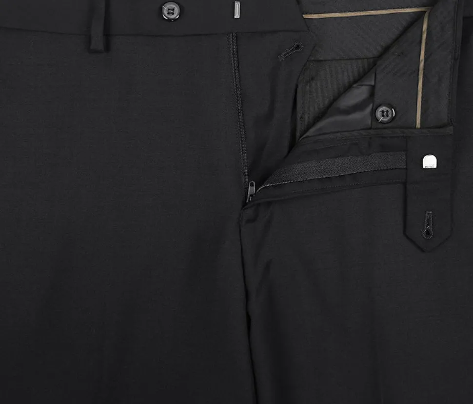 Bevagna Collection - Black 100% Virgin Wool Regular Fit Pick Stitched 2 Piece Suit