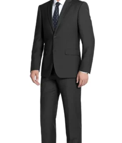 Bevagna Collection - Black 100% Virgin Wool Regular Fit Pick Stitched 2 Piece Suit