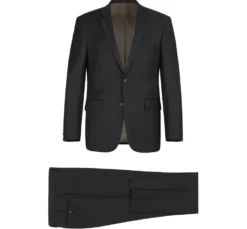 Bevagna Collection - Black 100% Virgin Wool Regular Fit Pick Stitched 2 Piece Suit