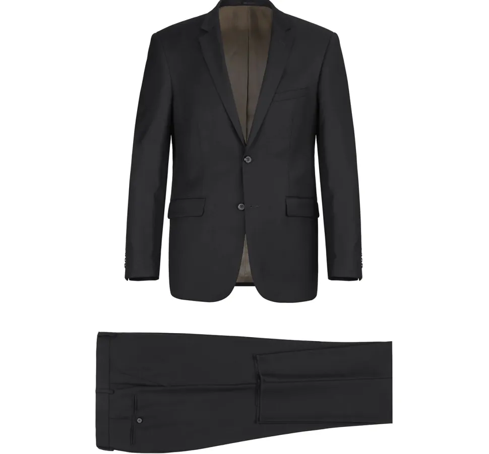 Bevagna Collection - Black 100% Virgin Wool Regular Fit Pick Stitched 2 Piece Suit