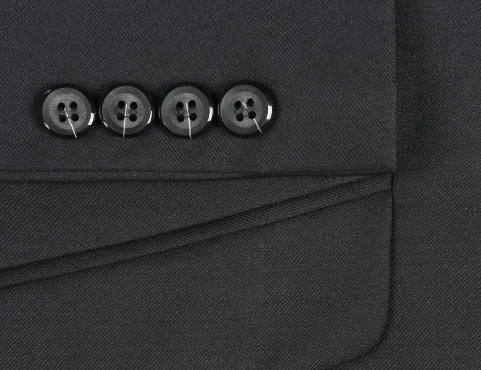 Bevagna Collection - Black 100% Virgin Wool Regular Fit Pick Stitched 2 Piece Suit