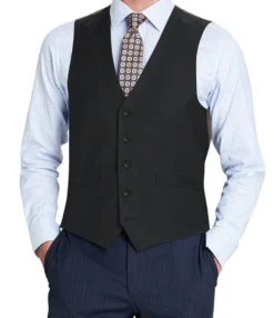 Bevagna Collection - Wool Suit Dress Vest 5 Buttons Regular Fit In Black