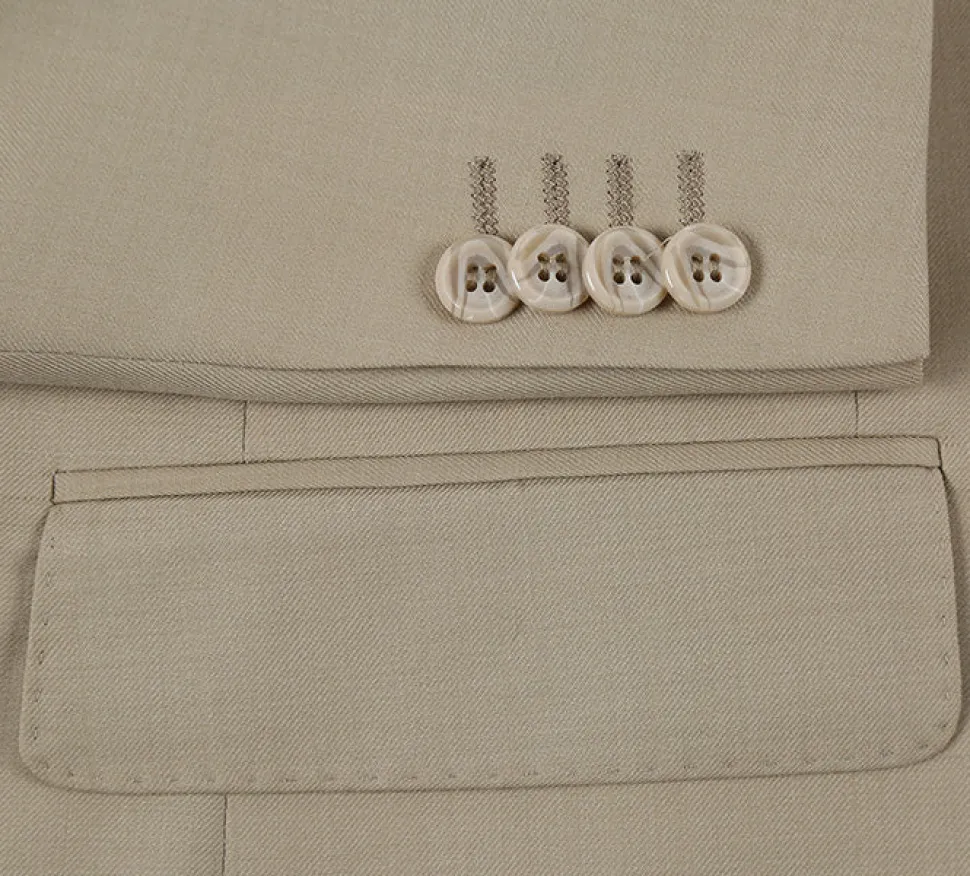 Bevagna Collection - Beige 100% Virgin Wool Regular Fit Pick Stitched 2 Piece Suit