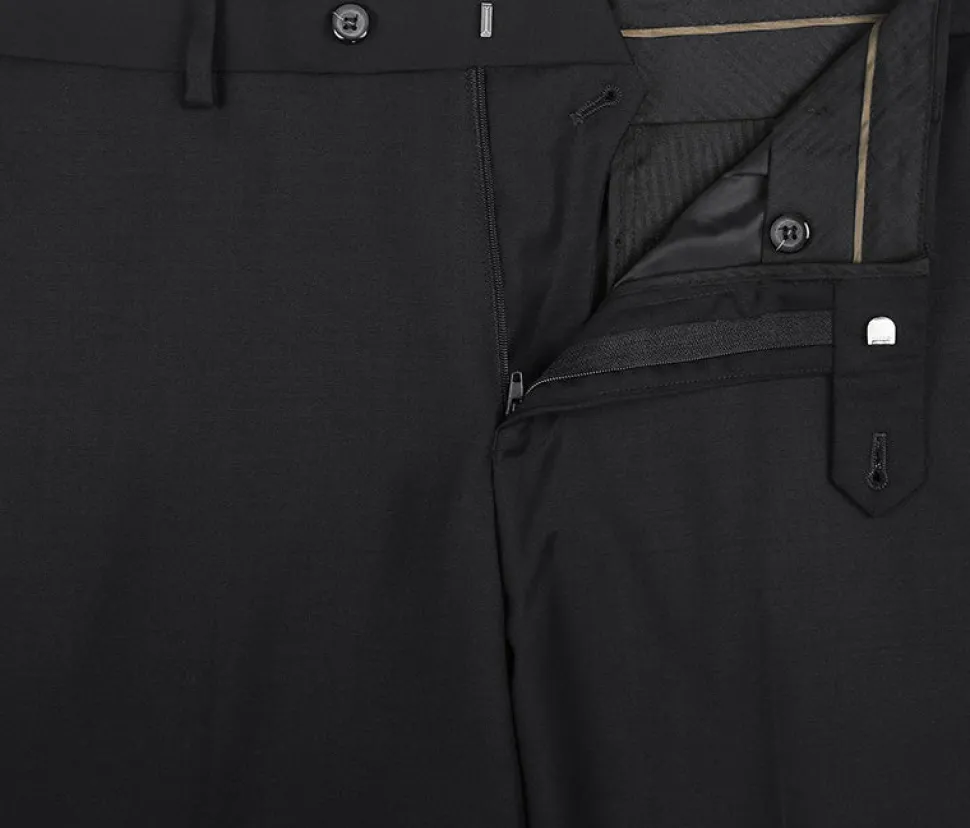 Bevagna Collection - Black 100% Virgin Wool Regular Fit Pick Stitched 2 Piece Suit