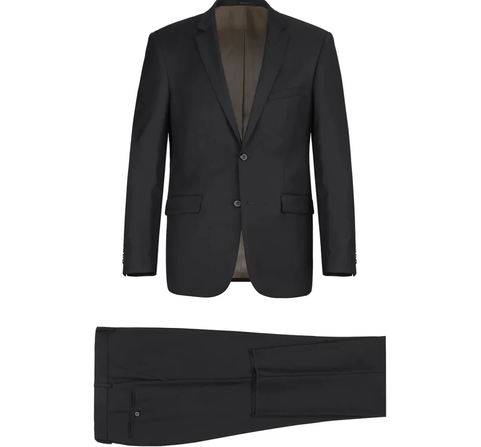 Bevagna Collection - Black 100% Virgin Wool Regular Fit Pick Stitched 2 Piece Suit