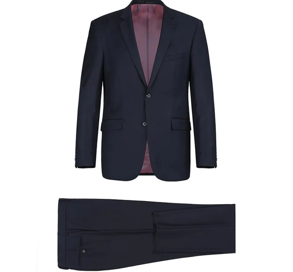 Bevagna Collection - Navy 100% Virgin Wool Regular Fit Pick Stitched 2 Piece Suit