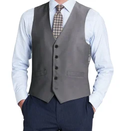 Bevagna Collection - Wool Suit Dress Vest 5 Buttons Regular Fit In Gray