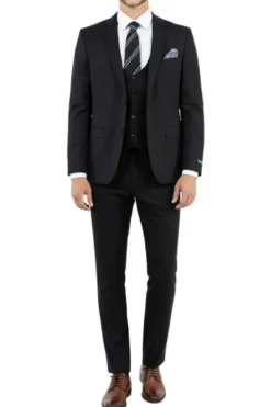 Black 3 Piece Hybrid Fit Peak Lapel Suit