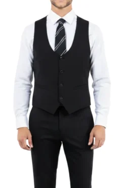 Black 3 Piece Hybrid Fit Peak Lapel Suit