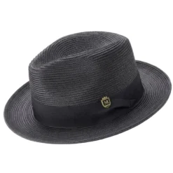 Black Braided Wide Brim Pinch Fedora Matching Grosgrain Ribbon