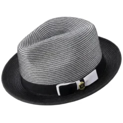 Black Men's Two-Tone Braided Pinch Fedora with Grosgrain Ribbon