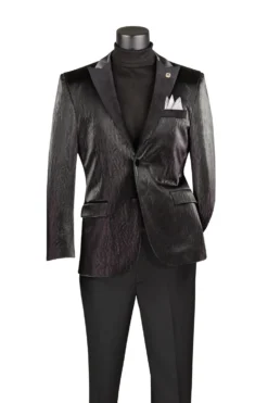 Black Modern Fit Faux Leather Blazer