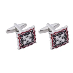 Black Red Square Enamel Design Cufflinks