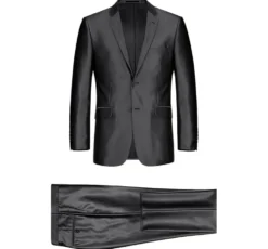 Black Regular Fit Sharkskin Italian Styled 2 Piece Suit