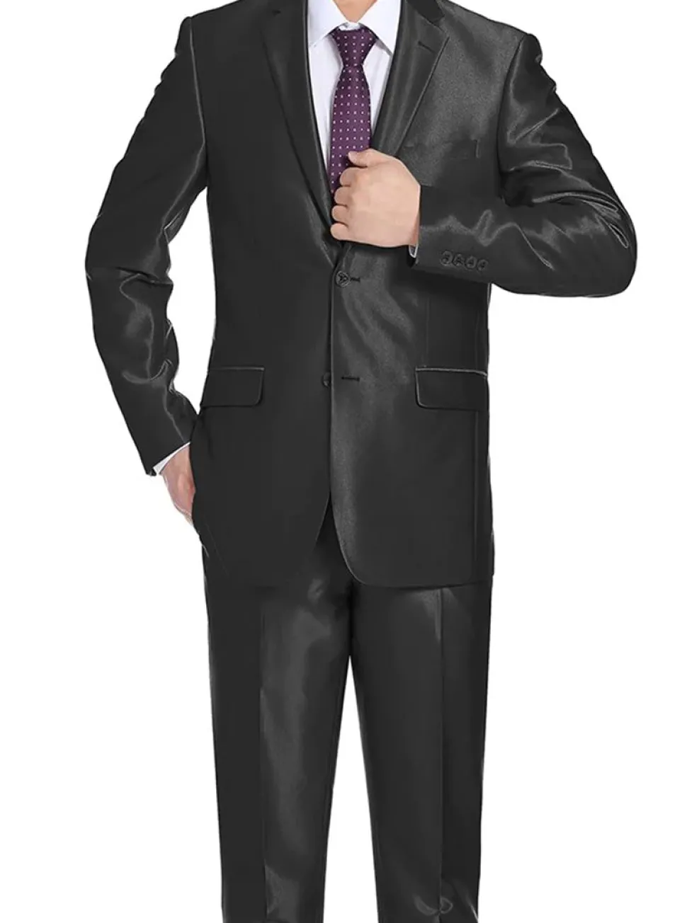 Black Regular Fit Sharkskin Italian Styled 2 Piece Suit