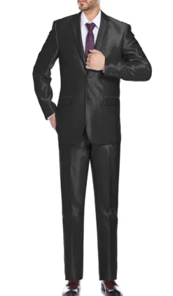 Black Regular Fit Sharkskin Italian Styled 2 Piece Suit