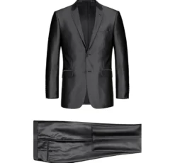Black Regular Fit Sharkskin Italian Styled 2 Piece Suit
