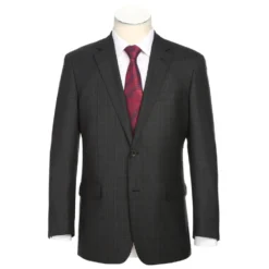 Black Regular Fit Wool Blend Windowpane 2 Piece Suit