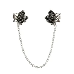 Black Rose Floral Design Single Chain Brooch