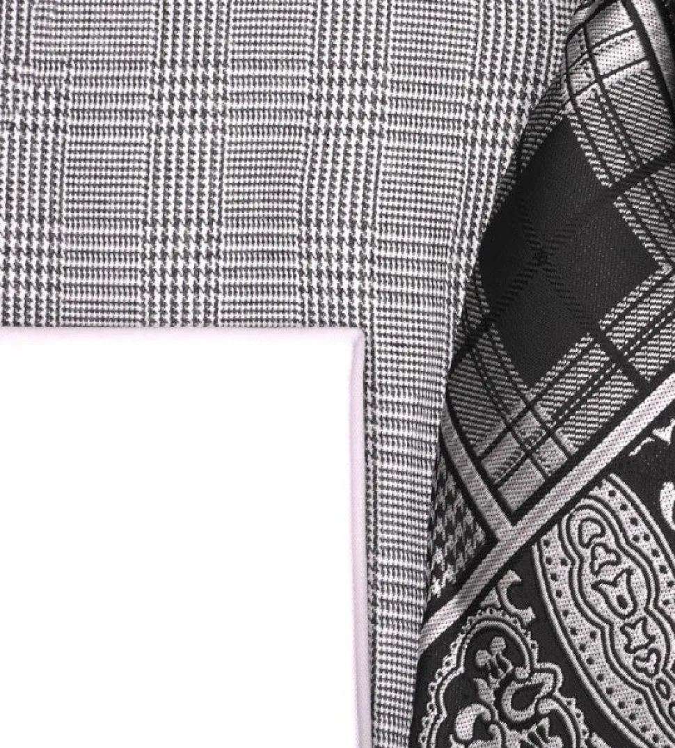 Black Windowpane Dress Shirt Set with Tie and Handkerchief
