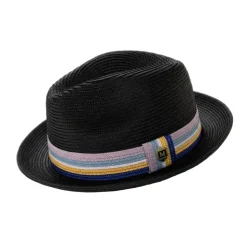 Black Braided Fedora Hat with Multi-Color Striped Band
