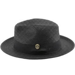 Black Braided Wide Brim Pinch Fedora Matching Grosgrain Ribbon