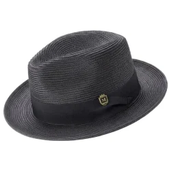 Black Braided Wide Brim Pinch Fedora Matching Grosgrain Ribbon