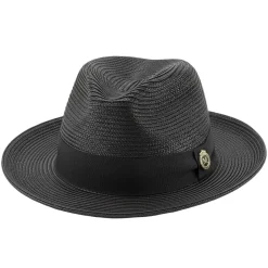 Black Braided Wide Brim Pinch Fedora Matching Grosgrain Ribbon