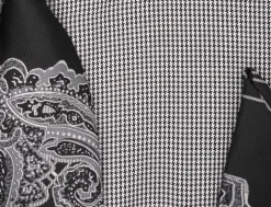 Black French Cuff Mini-Houndstooth Dress Shirt Set with Tie and Handkerchief