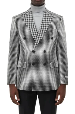 Black Houndstooth Hybrid Fit Double Breasted Jacket