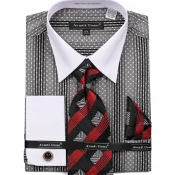 Black Jacquard Stripe French Cuff Dress Shirt Set