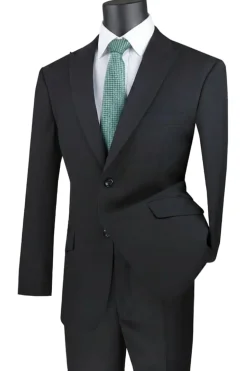 Black Modern Fit 2 Piece Suit Textured Solid with Peak Lapel