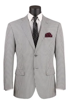 Black Modern Fit Seersucker Suit With Adjustable Waistband Pants