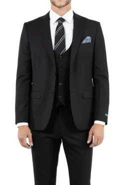Black 3 Piece Hybrid Fit Peak Lapel Suit