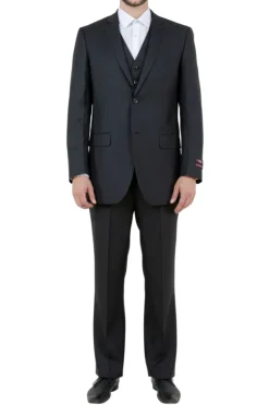 Black 3 Piece Modern Fit Suit 2 Button V-Neck Vest
