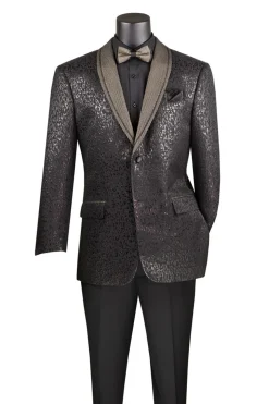Black Regular Fit Jacket with Dots Lapel and Matching Bow Tie