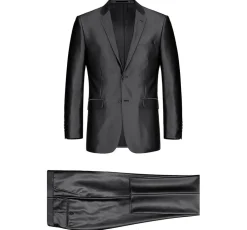 Black Regular Fit Sharkskin Italian Styled 2 Piece Suit