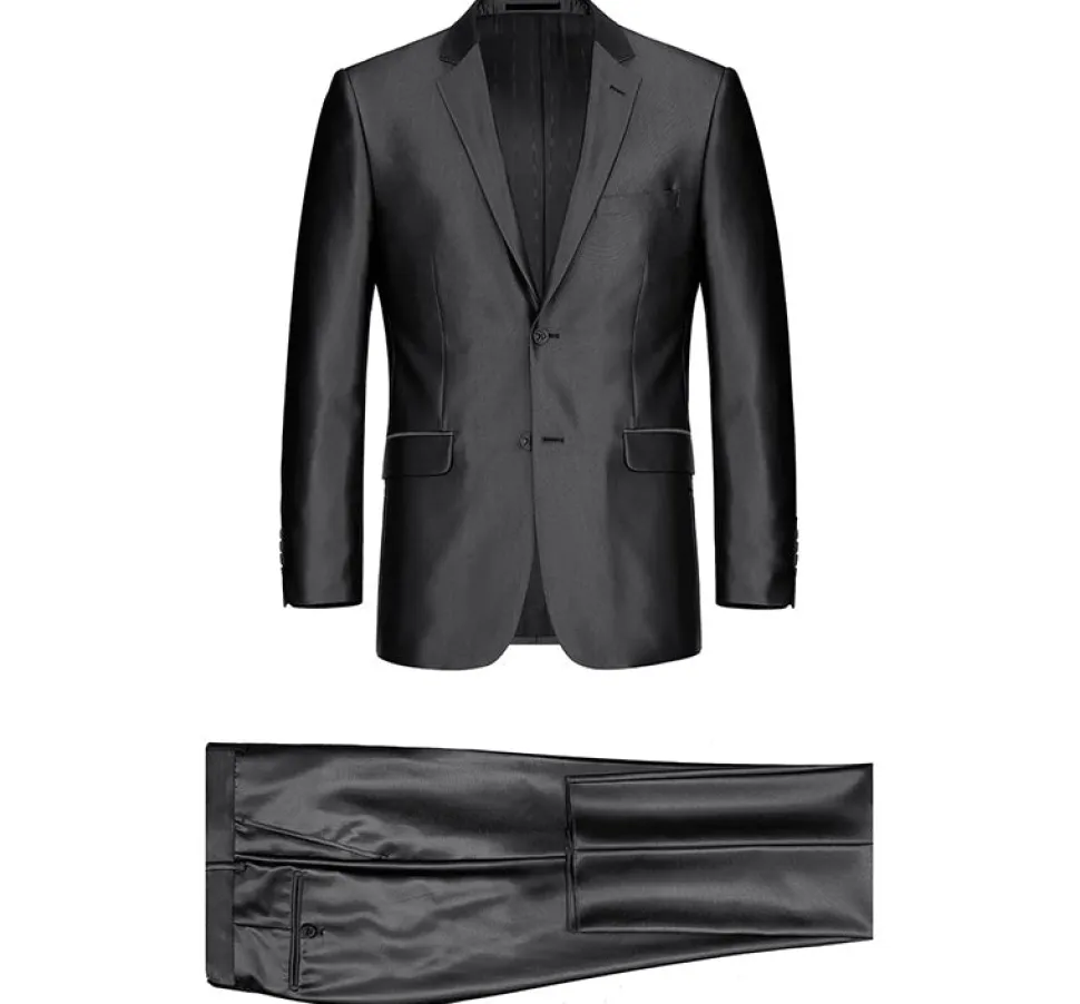 Black Regular Fit Sharkskin Italian Styled 2 Piece Suit