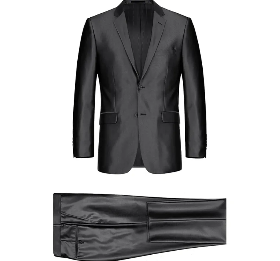 Black Regular Fit Sharkskin Italian Styled 2 Piece Suit
