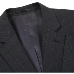 Black Regular Fit Wool Blend Windowpane 2 Piece Suit