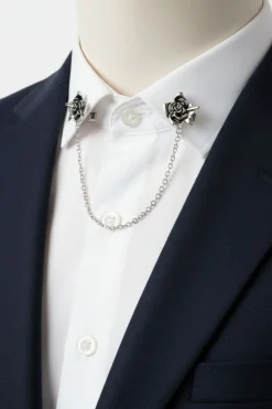 Black Rose Floral Design Single Chain Brooch