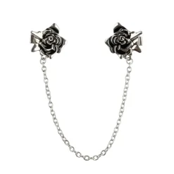 Black Rose Floral Design Single Chain Brooch