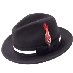 Black Wool Felt Fedora with Band and Ribbon