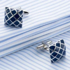Blue Criss-Cross Pattern Cufflinks
