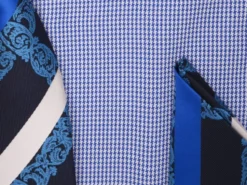 Blue French Cuff Mini-Houndstooth Dress Shirt Set with Tie and Handkerchief