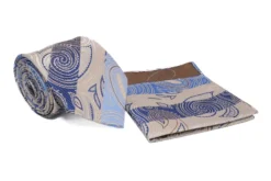 Blue Ivory Paisley Pattern Stripe Men's Tie and Pocket Square Set