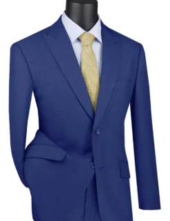 Blue Modern Fit 2 Piece Suit Textured Solid with Peak Lapel