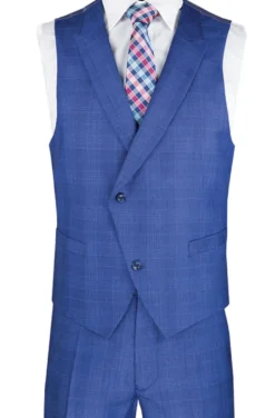 Blue Modern Fit Glen Plaid 2 Button Peak Lapel 3 Piece Suit