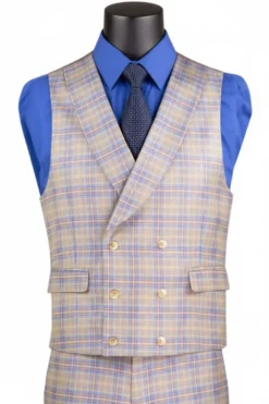 Blue Modern Fit Windowpane Peak Lapel 3 Piece Suit